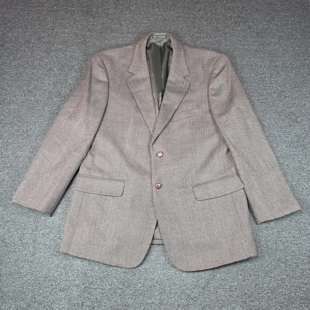 Savile Row Sport Coat Brown Herringbone Mens 44R Wool Blazer Formal Casual Wear